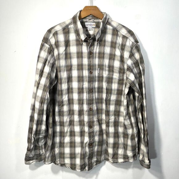 CARHARTT Mens L BUTTON UP LONG SHIRT 100% COTTON Gray Plaid - Picture 1 of 7